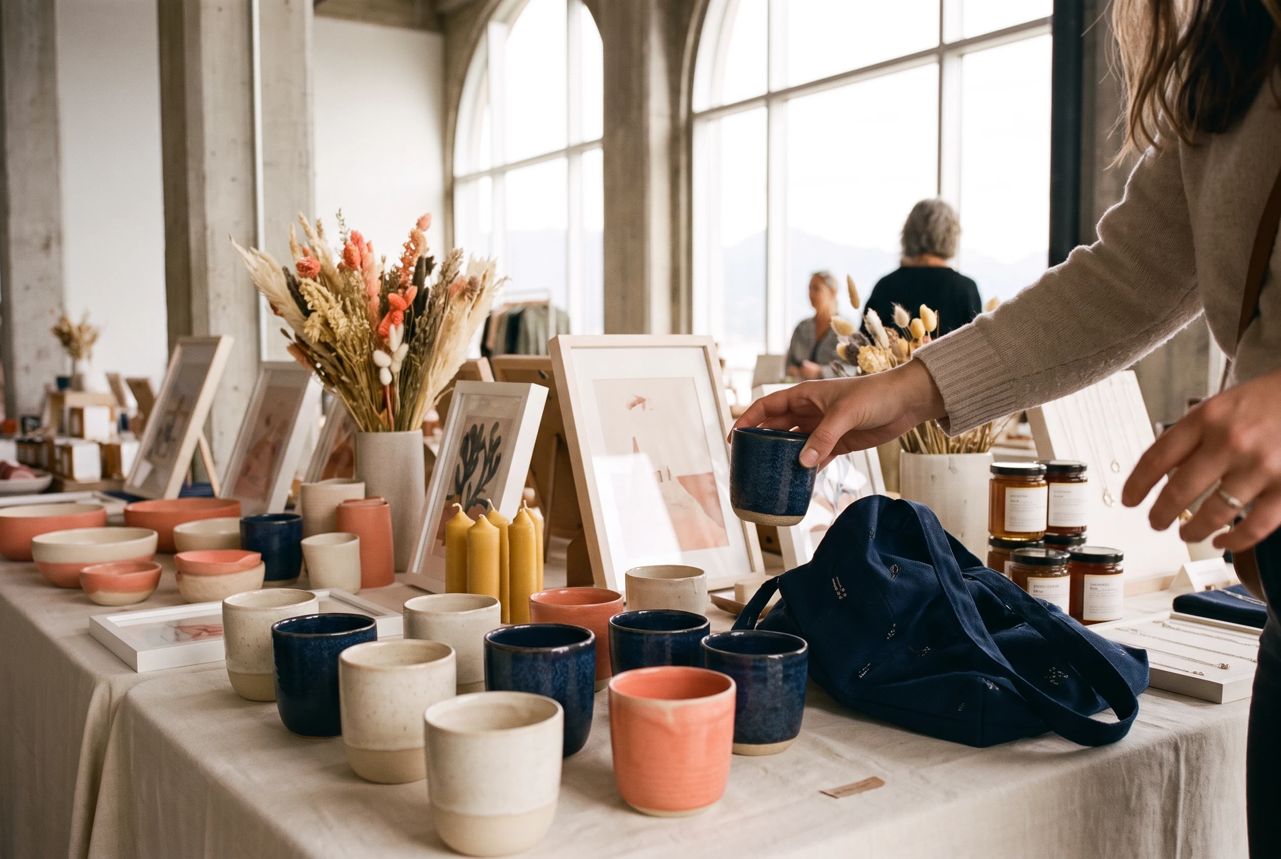 Local products at a market table